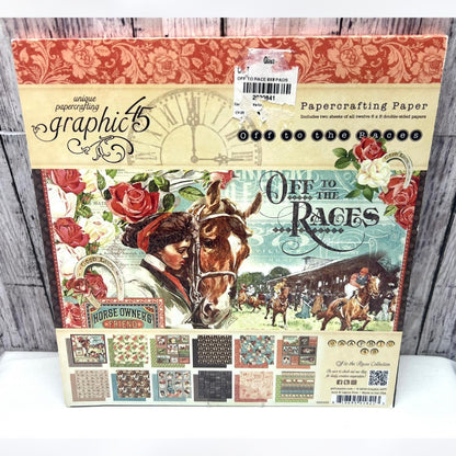 Graphic 45 OFF TO THE RACES Horses 8x8 Cardstock Paper Pack 24 Sheets