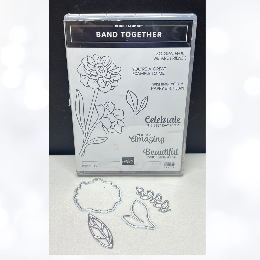 Stampin Up BAND TOGETHER Flowers Rubber Stamps Dies AS IS**