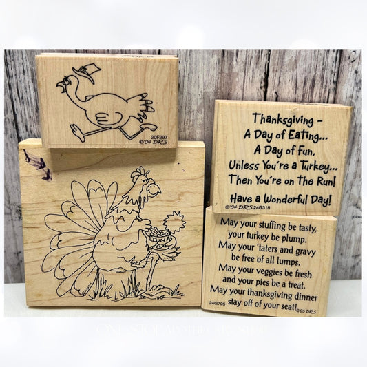 Judith DRS Designs TURKEY Thanksgiving Funny Rubber Stamps Lot of 4