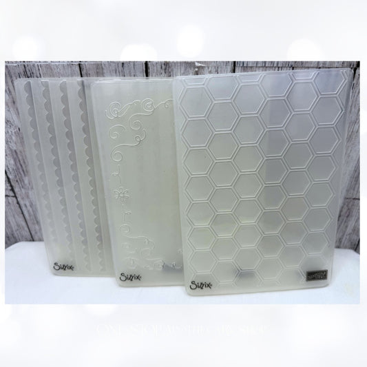 Stampin Up HONEYCOMB Scallop Stripes Flourish Frame Embossing Folders Lot