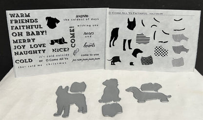 Papertrey Ink COME ALL YE FAITHFUL Christmas Dogs Puppy Rubber Stamps Dies Set