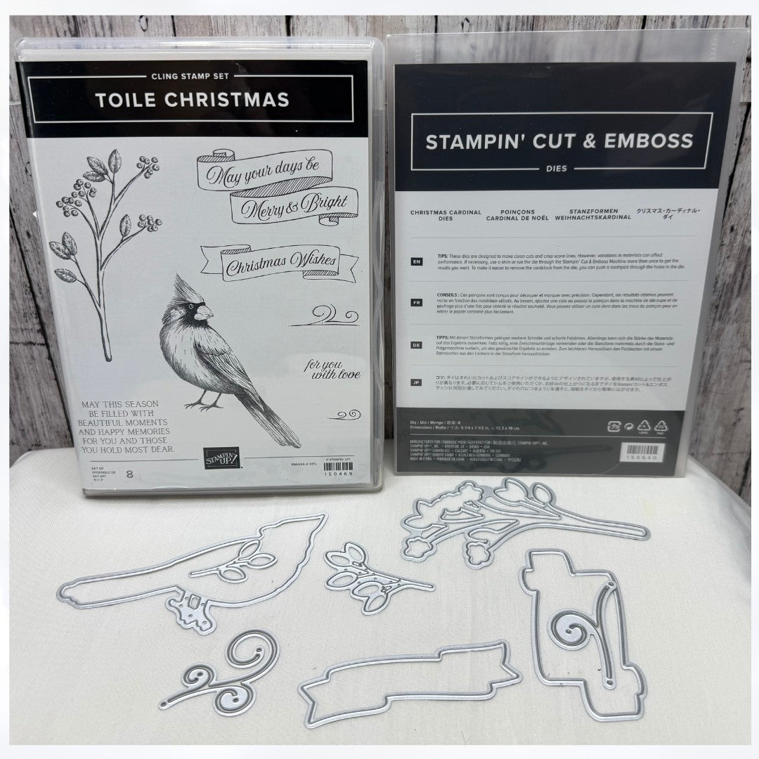 Stampin Up TOILE CHRISTMAS Cardinal Bird Rubber Stamps Dies
