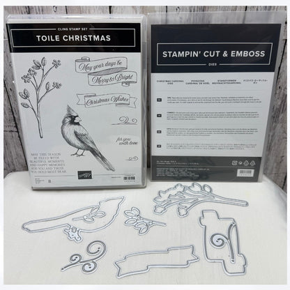 Stampin Up TOILE CHRISTMAS Cardinal Bird Rubber Stamps Dies