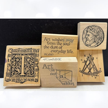 Stampington PSX MIXED MEDIA Wood Rubber Stamps Lot of 5