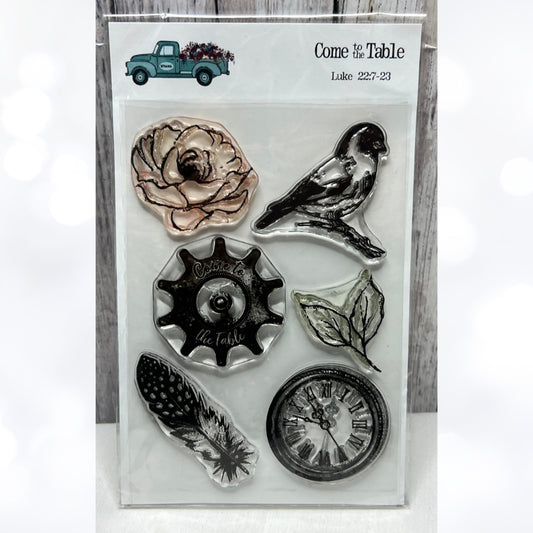 By the Well 4 God COME TO THE TABLE Bird Gears Bible Journaling Rubber Stamps