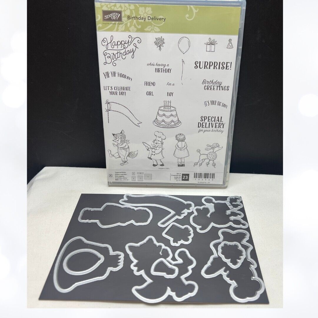 Stampin Up BIRTHDAY DELIVERY Friends Party Animals Rubber Stamps Dies