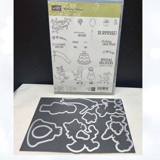 Stampin Up BIRTHDAY DELIVERY Friends Party Animals Rubber Stamps Dies