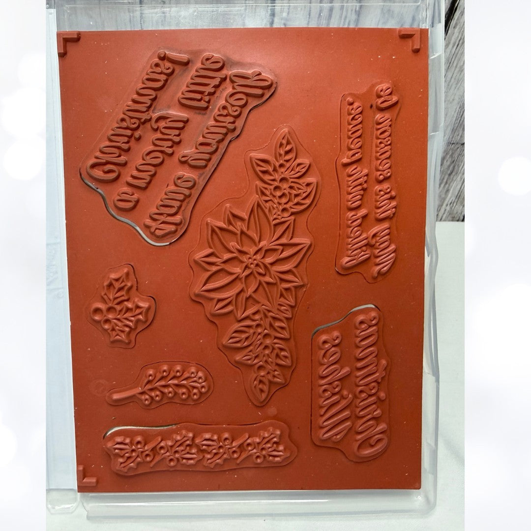 Stampin Up PEACEFUL POINSETTIAS Christmas Rubber Stamps Dies