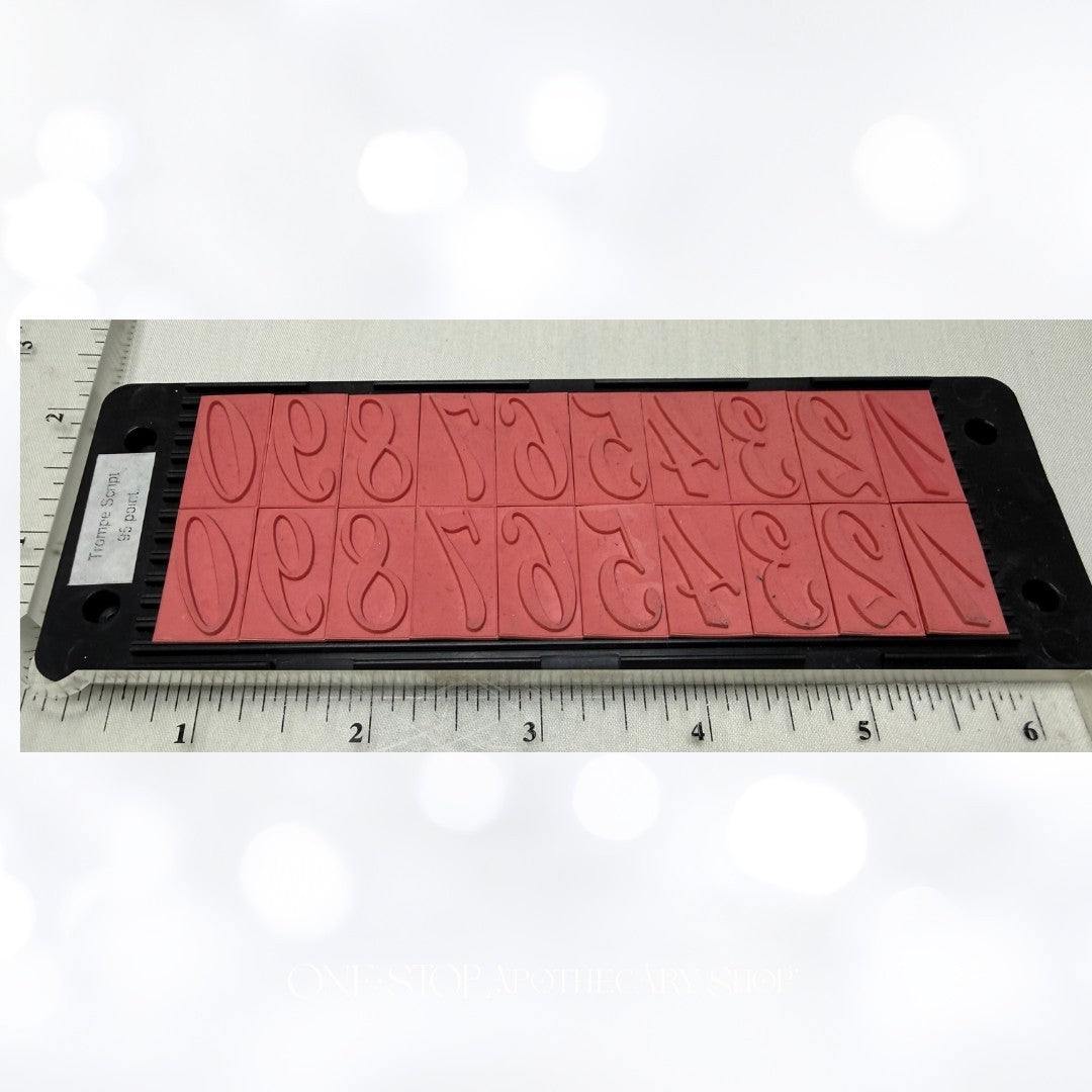 Justrite Just Rite TROMPE SCRIPT FONT Alphabet Numbers Letters Rubber Stamps