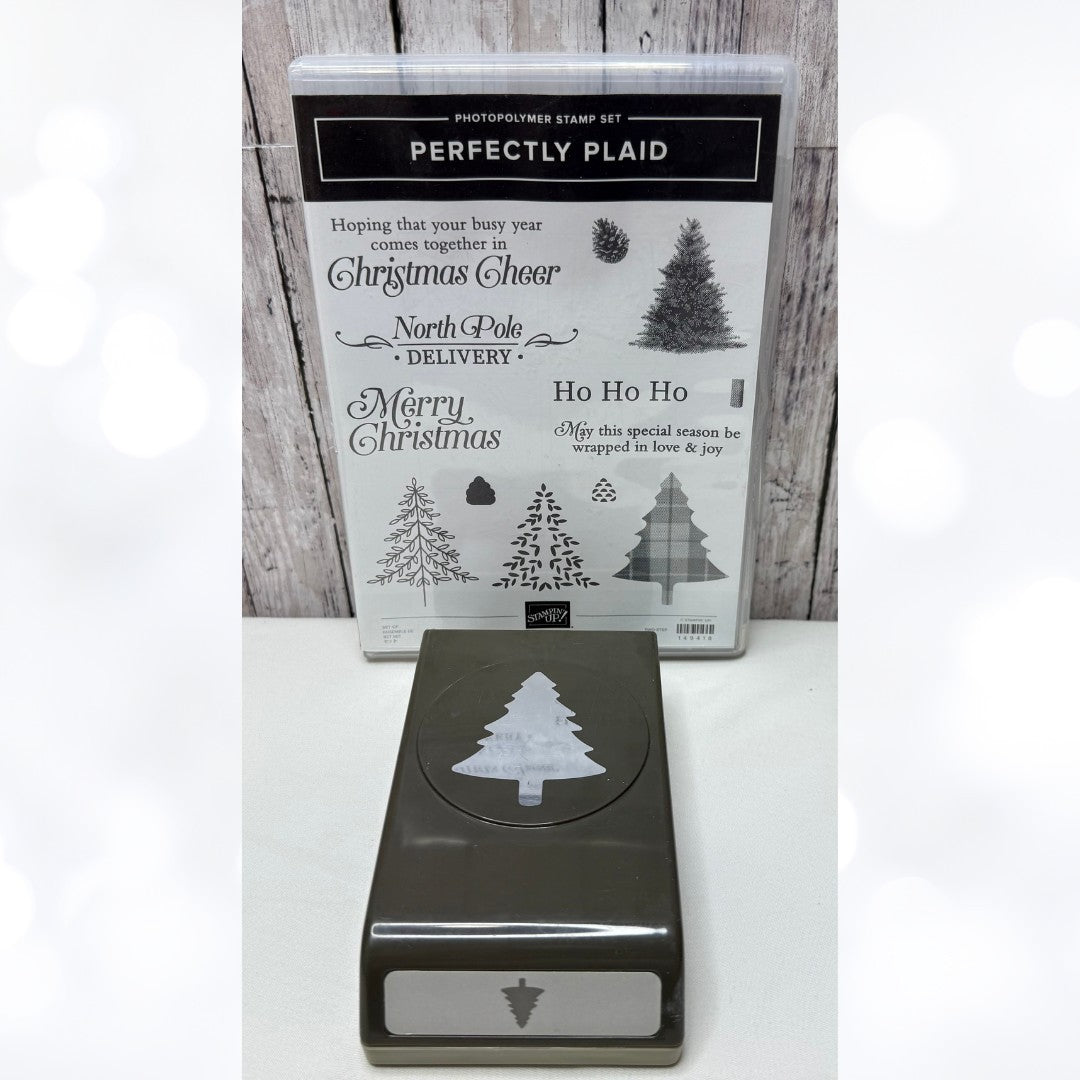 Stampin Up PERFECTLY PLAID Christmas Tree Rubber Stamps Punch