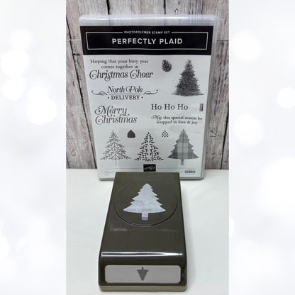 Stampin Up PERFECTLY PLAID Christmas Tree Rubber Stamps Punch