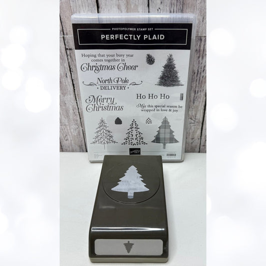 Stampin Up PERFECTLY PLAID Christmas Tree Rubber Stamps Punch