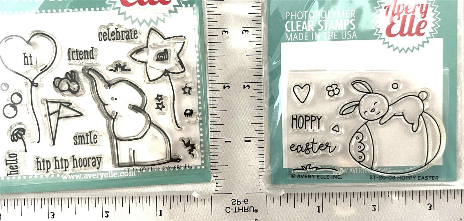 Avery Elle HAPPY EASTER Elephant Bunny Rabbit Rubber Stamps Lot of 2