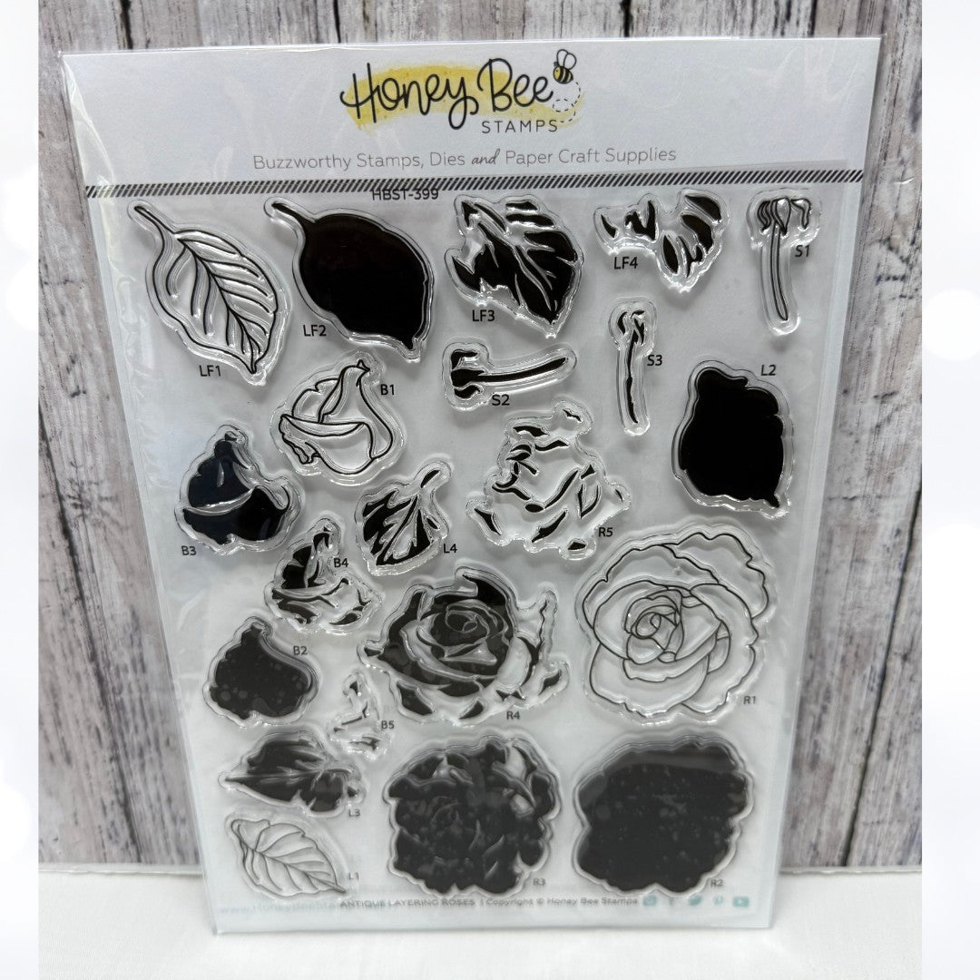 Honey Bee Stamps ANTIQUE LAYERING ROSES Flowers Floral Layering Rubber Stamps