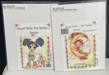 Sheri Baldy MY BESTIES Little Girl Mouse Fancy Pants Moon Rubber Stamps Lot of 2