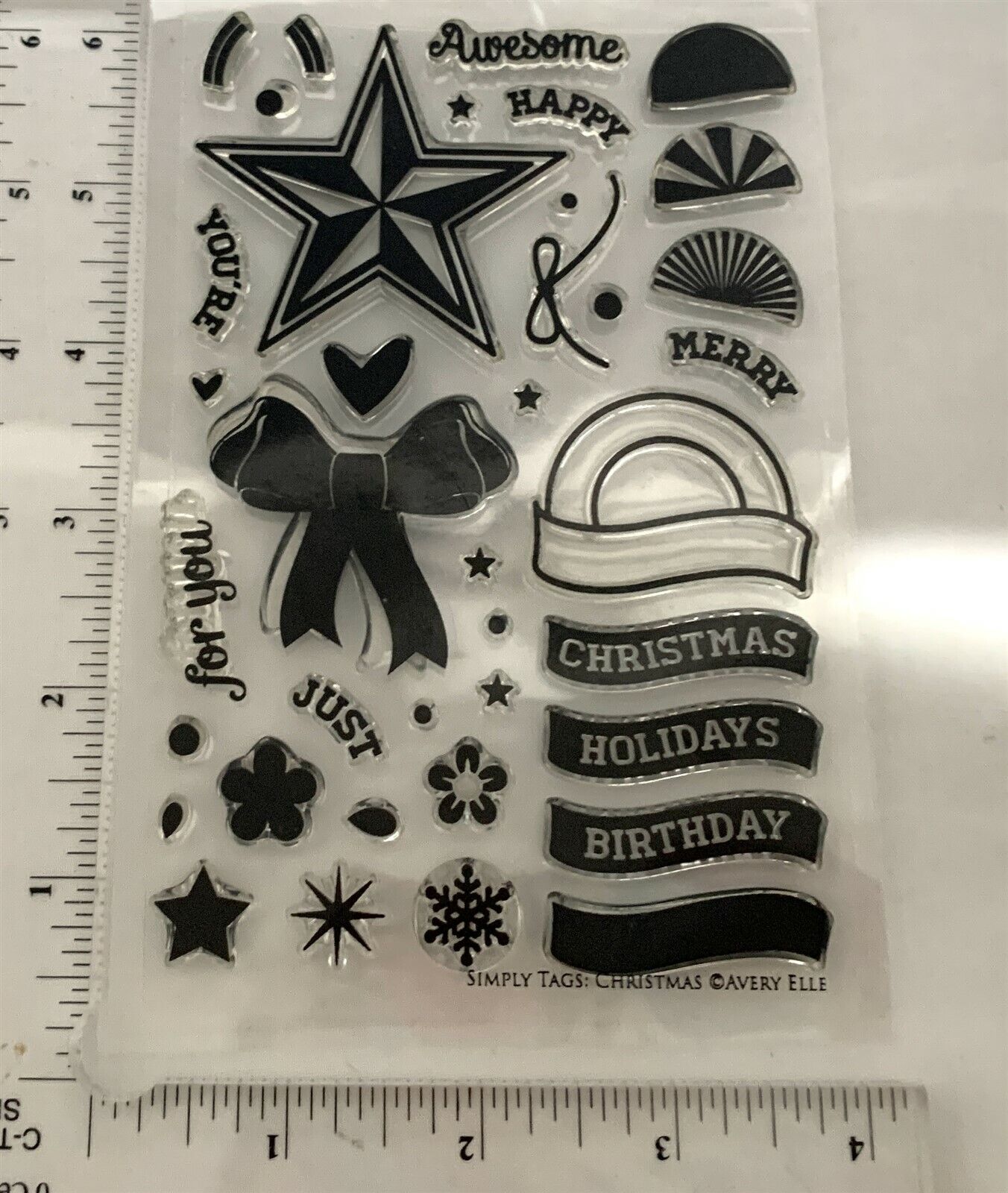 Avery Elle TAGS & BOWS Christmas Star Holiday Clear Rubber Stamps Dies Lot