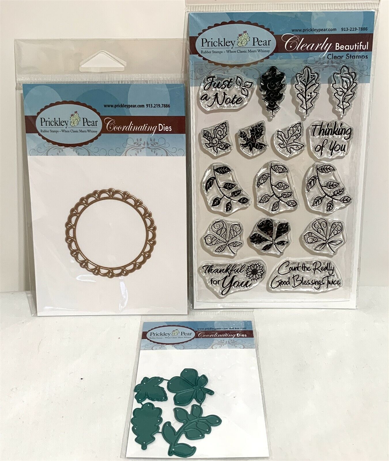 Prickley Pear FALL LEAVES Autumn Scalloped Circles Rubber Stamps Dies Lot