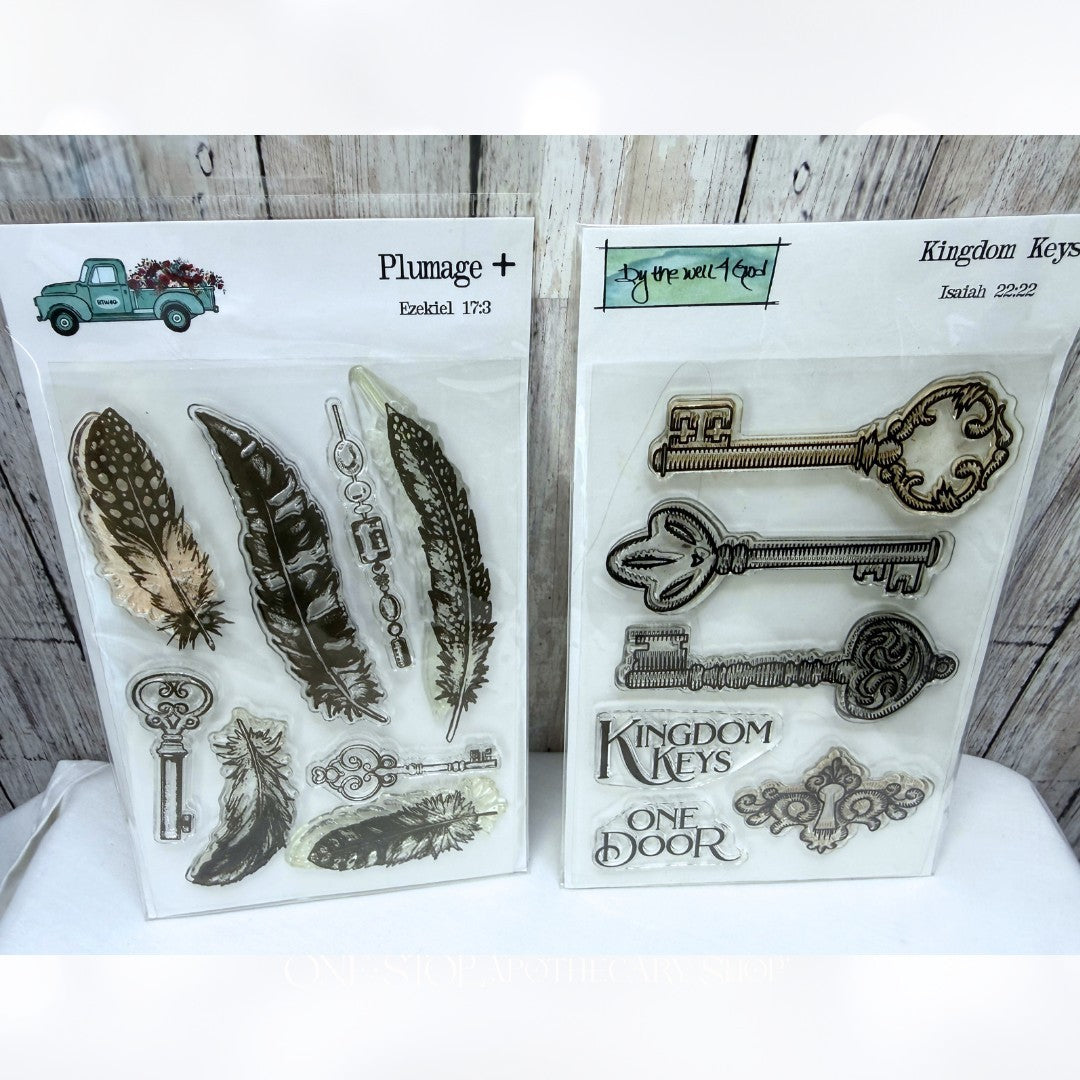 By the Well 4 KINGDOM KEYS Feathers Plumage Bible Journaling Rubber Stamps