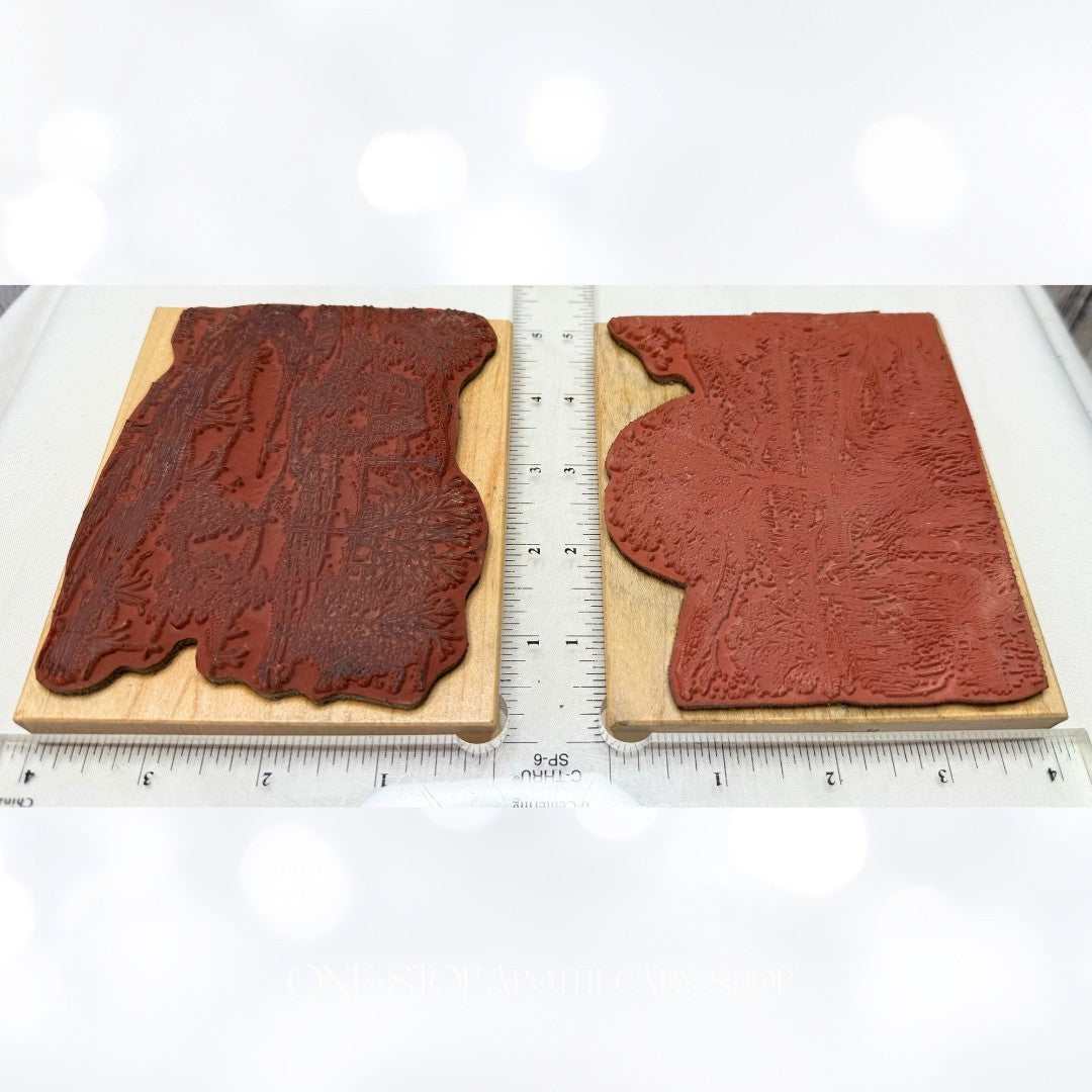 Northwoods CHRISTMAS BARN Farm Landscape Trees Rubber Stamps Set of 2