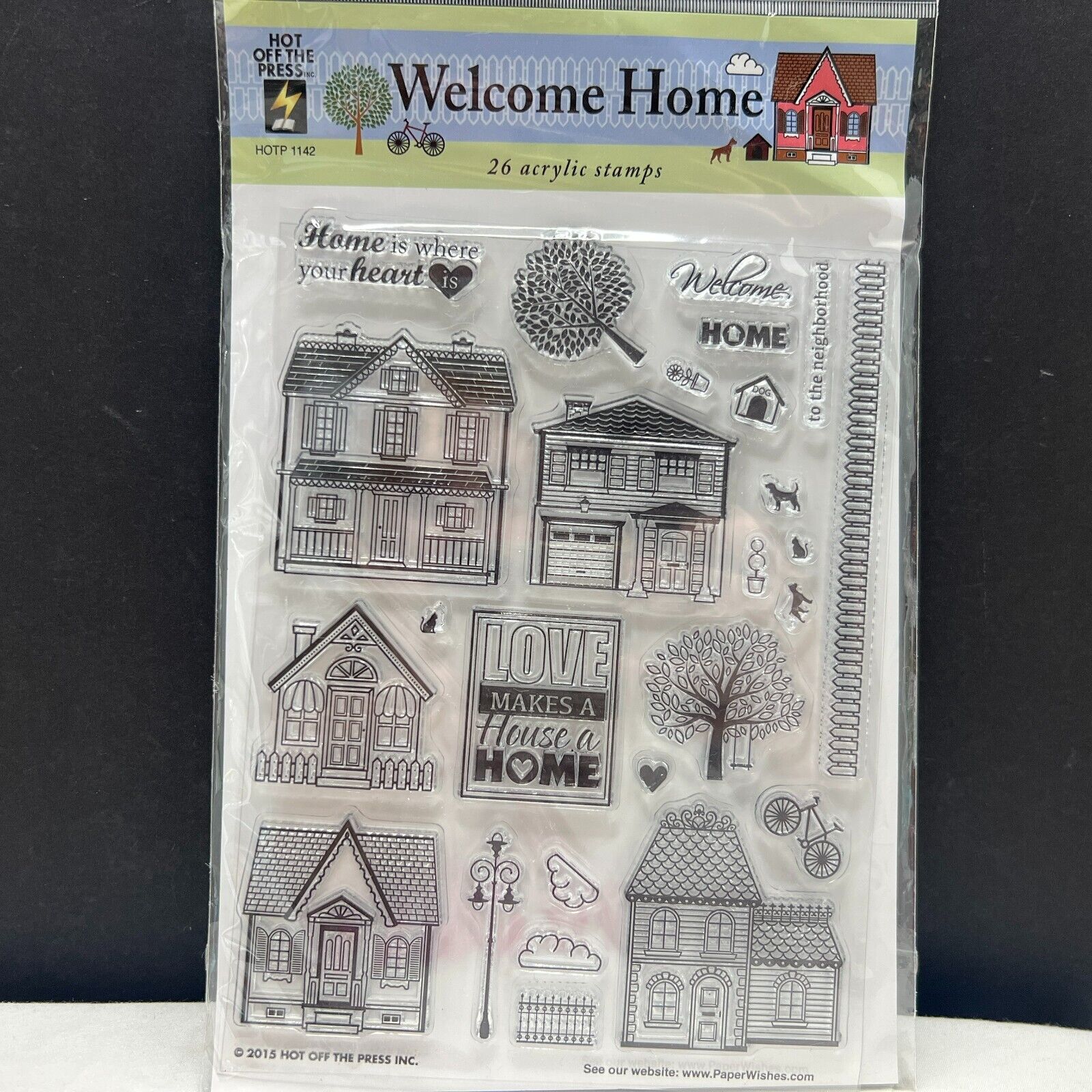 Hot Off the Press WELCOME HOME Moving Village Houses Rubber Stamps