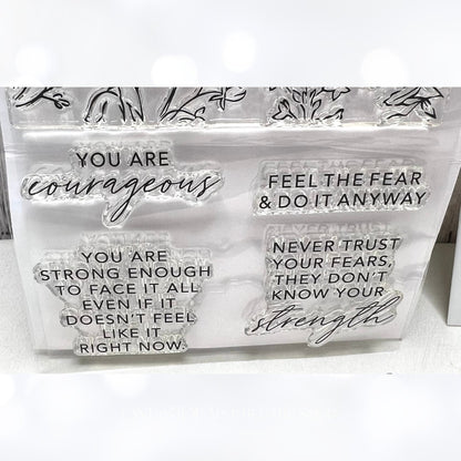 PInkfresh Studio BE COURAGEOUS Strength Flowers 4x12 Rubber Stamps Dies Stencils