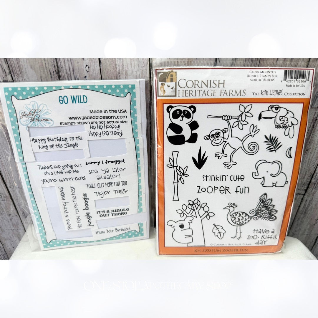 Jaded Blossoms & Cornish ZOO ANIMALS Jungle Sayings Rubber Stamps Lot AS IS**