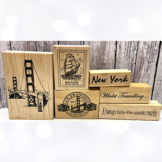 TRAVEL Vacation San Francisco New York Mixed Media Rubber Stamps Lot of 6