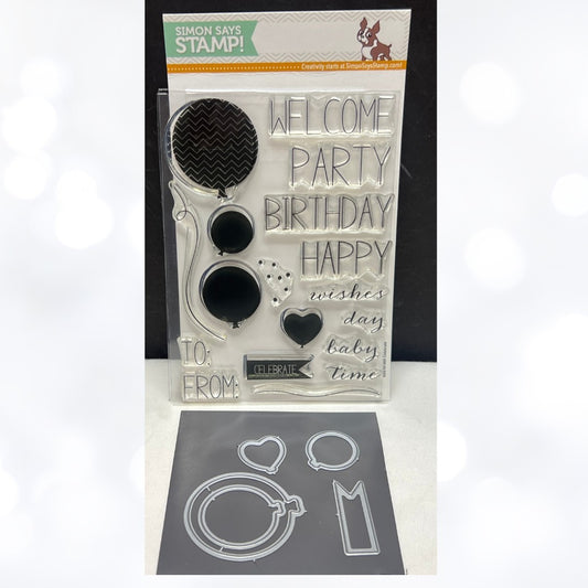 Simon Says Stamp CELEBRATE Birthday Balloons Party Rubber Stamps Dies