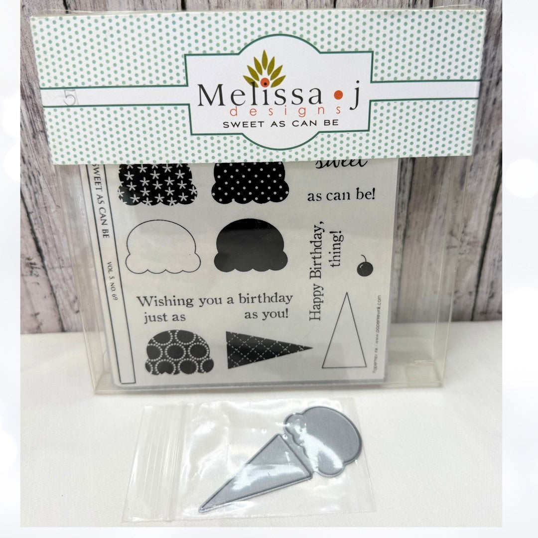 Papertrey Ink SWEET AS CAN BE Ice Cream Cone Rubber Stamps Dies