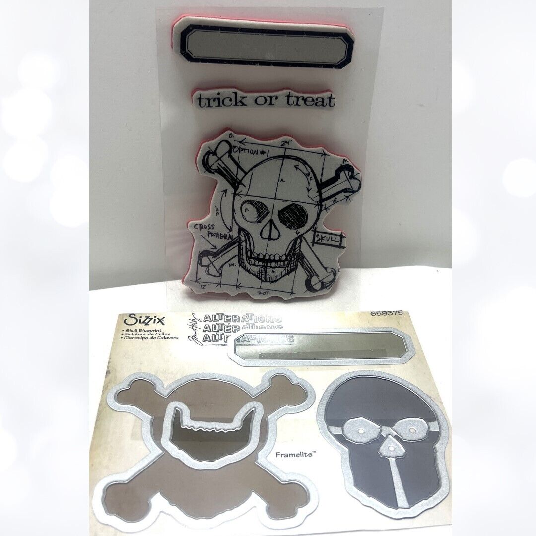 Tim Holtz SKULL BLUEPRINT Halloween 659371 Rubber Stamps Dies