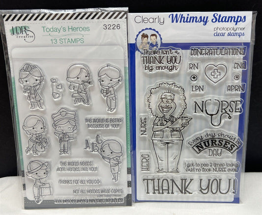 LDRS Whimsy NURSES DAY Today's Heroes Dr Police Teacher Rubber Stamps Lot of 2