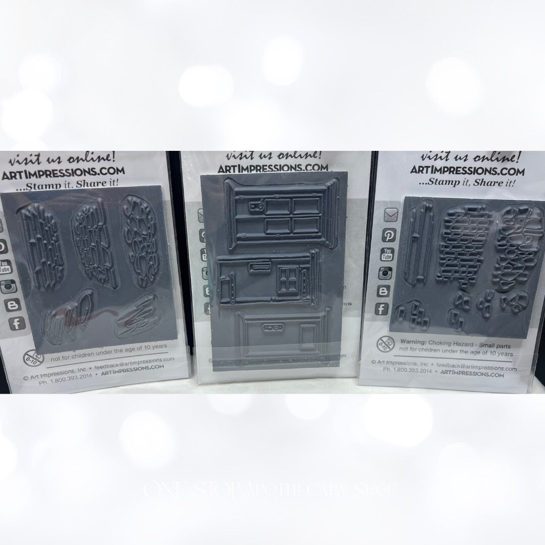Art Impressions COBBLESTONE Wall Texture Door Watercolor Rubber Stamps Lot