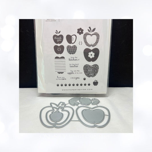 Papertrey Ink APPLE PRINTS Fruit Teacher School Rubber Stamps Dies