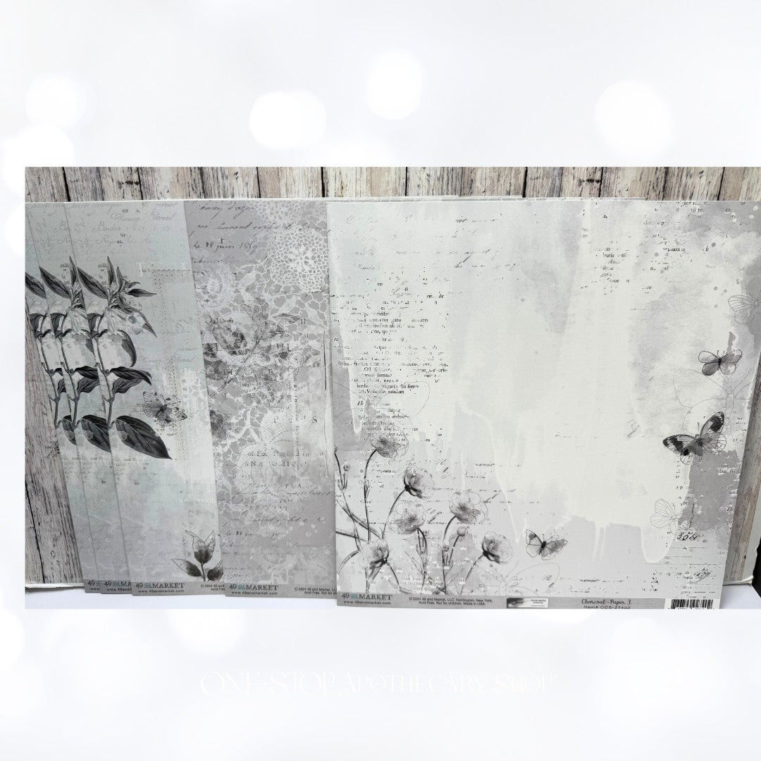 49 & Market CHARCOAL 12x12 Paper Ephemera Frames Die Cuts Collection Kit