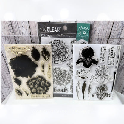 Hero Arts MARIGOLDS Iris Hydrangea Floral Flowers Rubber Stamps