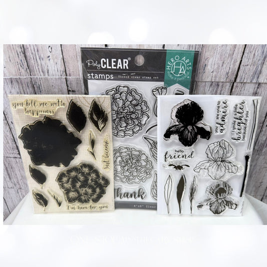 Hero Arts MARIGOLDS Iris Hydrangea Floral Flowers Rubber Stamps