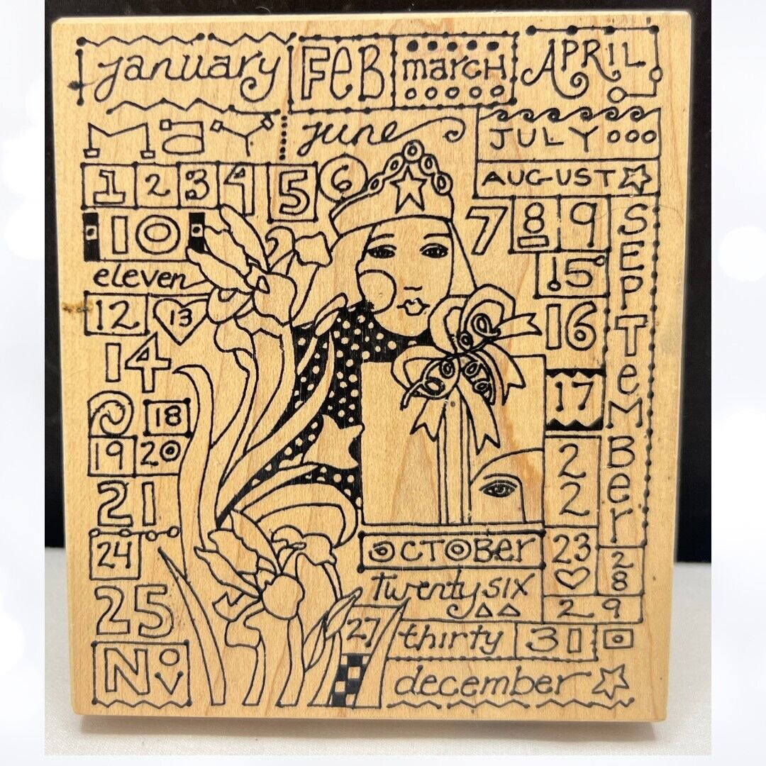 Paula Best CALENDAR GIRL Numbers Zodiac Mixed Media Rubber Stamp