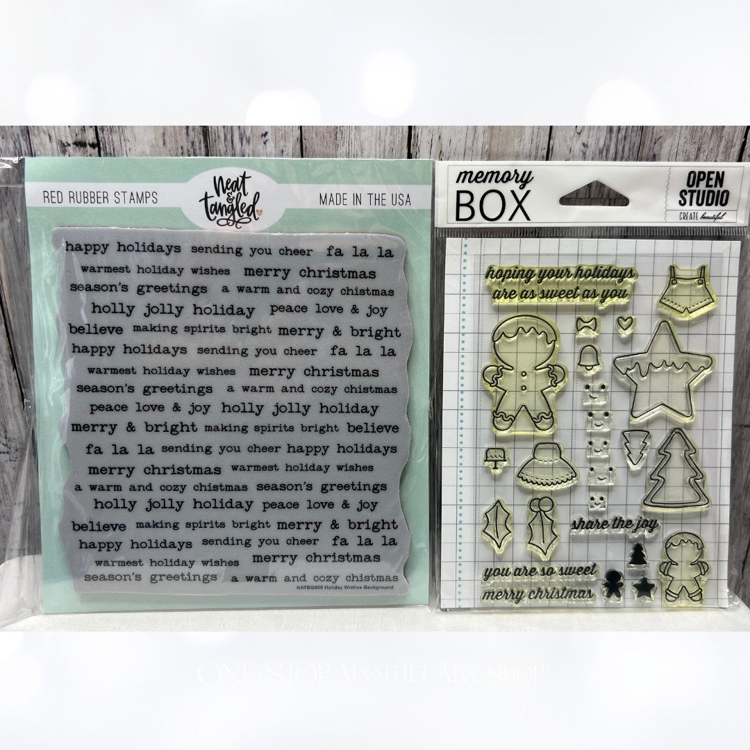 Neat & Tangled Memory Box CHRISTMAS Gingerbread Holiday Wishes Rubber Stamps