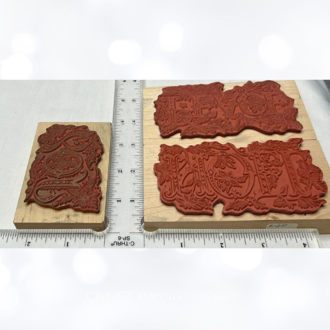 PSX Designs PEACE JOY NOEL Christmas Vintage Rubber Stamps Lot of 3