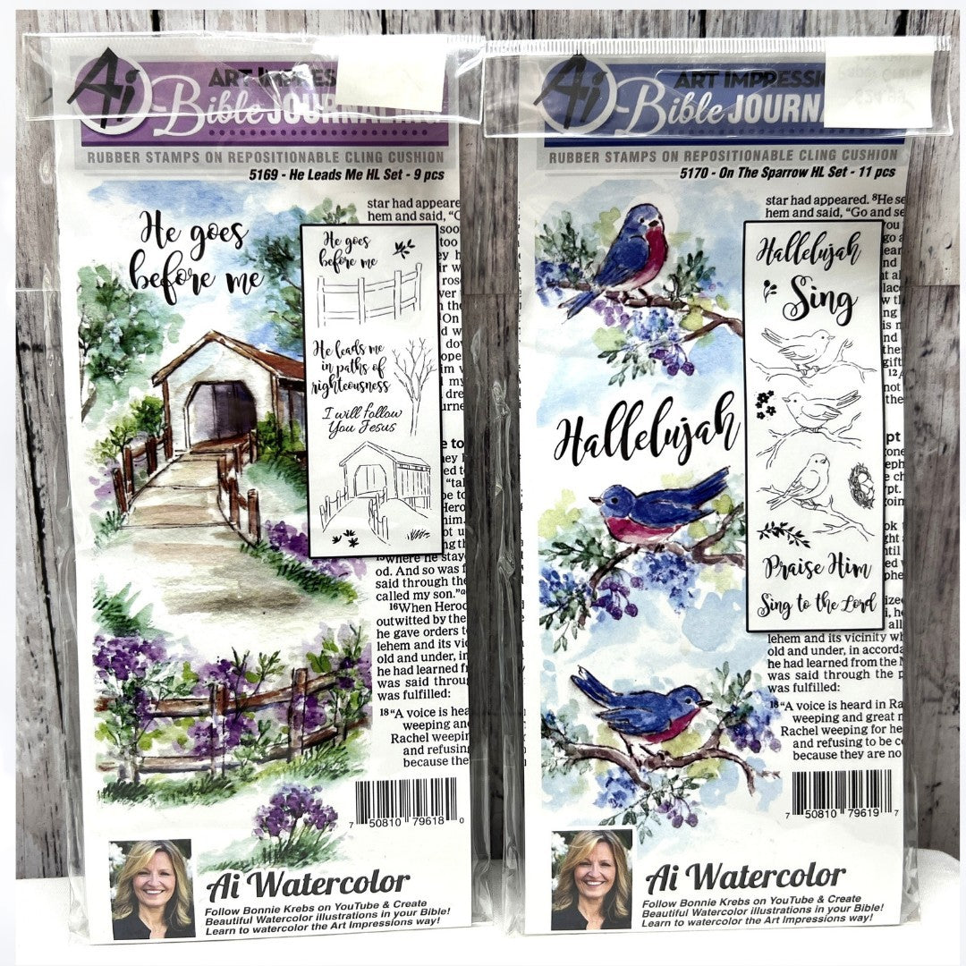 Art Impressions BIBLE JOURNALING He Leads Me Sparrow Religious Rubber Stamps