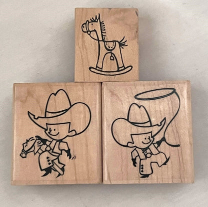 The Cats Pajamas COWBOY Horse Western Mini Rubber Stamps Lot of 3