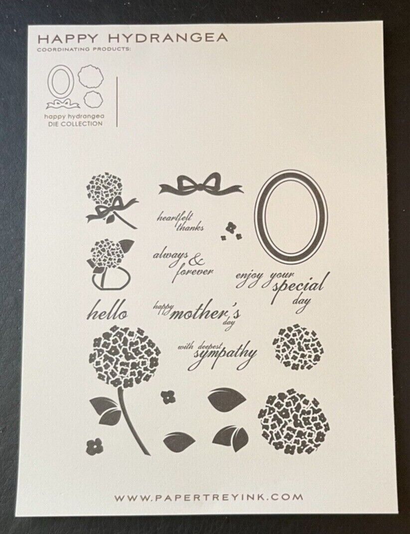 Papertrey Ink HAPPY HYDRANGEA Flowers Floral Rubber Stamps Dies Set