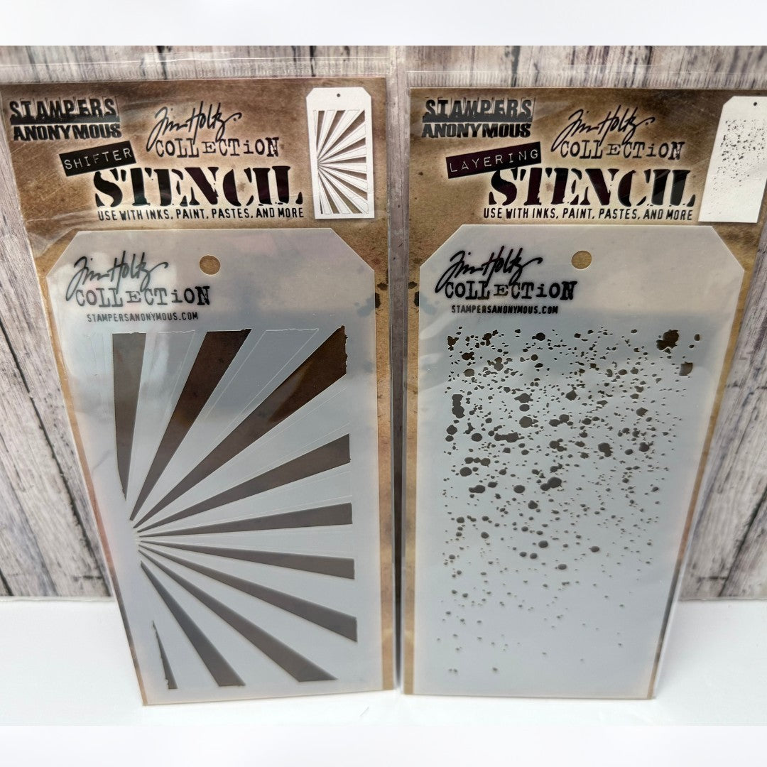 Tim Holtz LAYERING STENCILS Lace Floral Speckles Rays Lot of 4