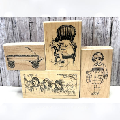 B Line Designs CHILDREN Little Girl Wagon Mixed Media Rubber Stamps