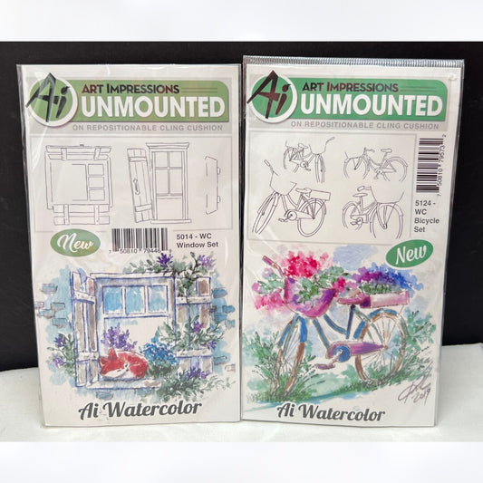 Art Impressions BICYCLE Window Watercolor Rubber Stamps
