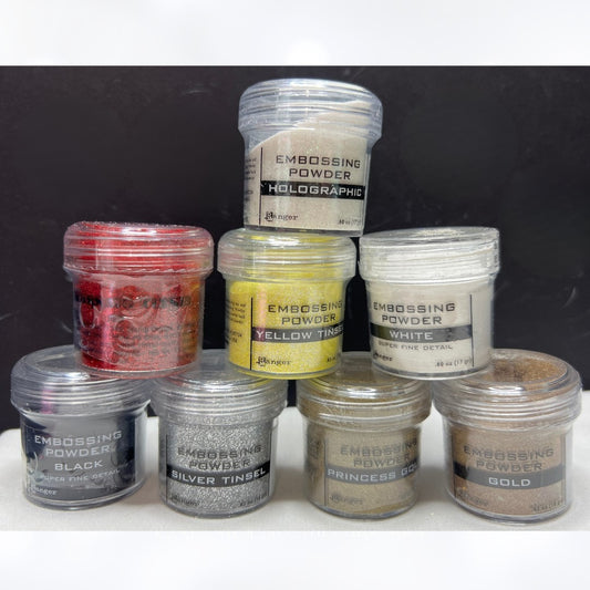 Ranger EMBOSSING POWDER Tinsel Black Gold Silver White Lot of 8