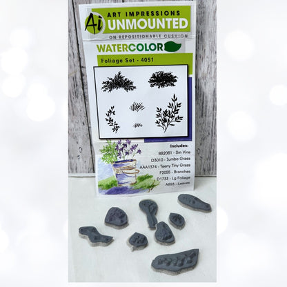 Art Impressions FOLIAGE & FLOWERS Watercolor Floral Rubber Stamps Lot