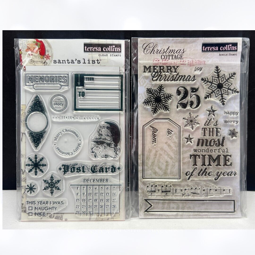 Teresa Collins CHRISTMAS Holiday Santa Planner Journal Rubber Stamps Lot of 2