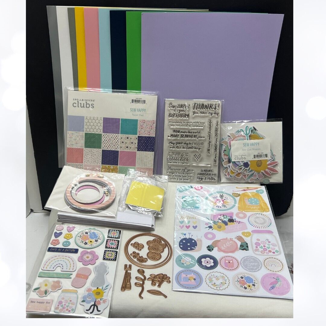 Spellbinders SEW HAPPY Card Making Kit of the Month Rubber Stamps Sept 2022