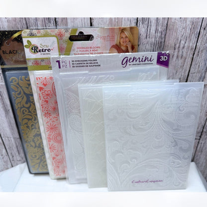 Crafters Companion Gemini Fans Swirls Blooms Embossing Folders 5x7 Lot of 5
